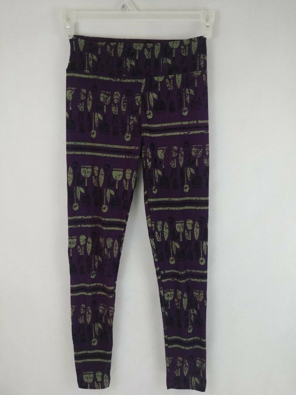 LuLaRoe One Size Leggings Purple With Gray Flowers